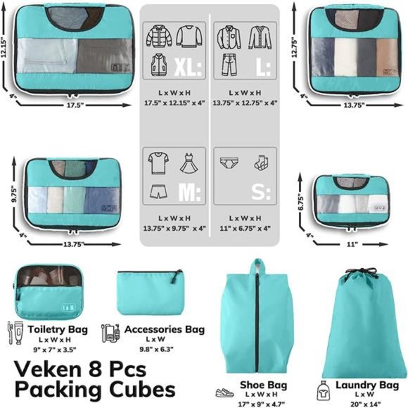 8Pcs Packing Cubes for Suitcases Organizer Bags Set for Travel Essentials Bags - Picture 2 of 7